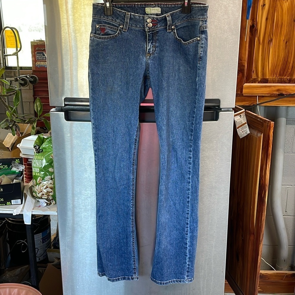 Women’s size 7/8 x 34 twenty x wrangler jeans 2 snap & low rise zip Straight leg